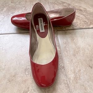 Red patent leather flat, size 8